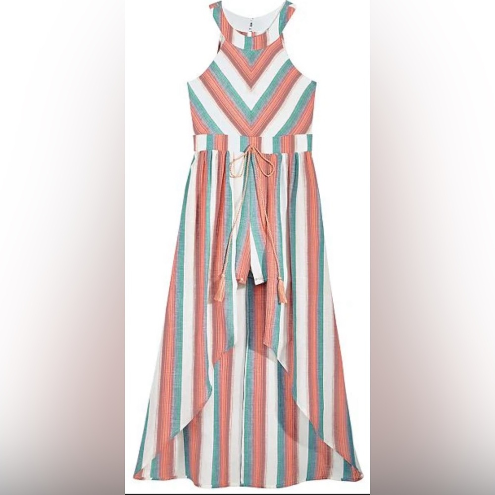 Crystal Sky Striped Halter Romper with half skirt